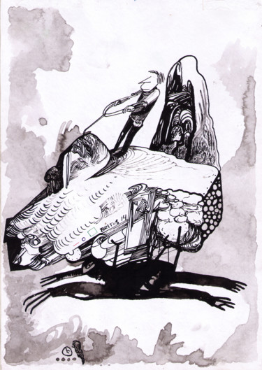 Dibujo titulada "Paseo espacial" por Juan Britos, Obra de arte original, Tinta