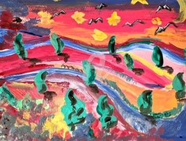 Painting titled "In volo in Toscana" by Fabio Presicce, Original Artwork, Tempera
