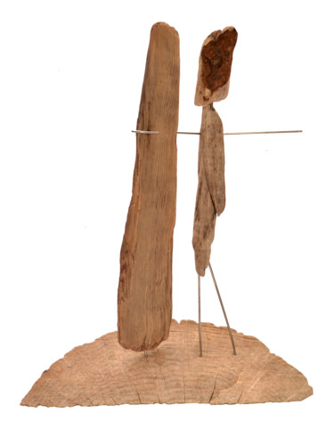 Sculpture intitulée "Surfeur attend la v…" par Woods By Grace, Œuvre d'art originale, Bois