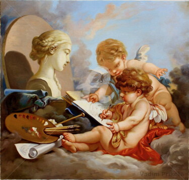 Painting titled "Cupids. Allegory of…" by Vadim Prikota, Original Artwork, Oil