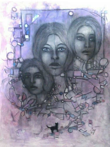 Peinture intitulée "Ménage à trois" par Barbaram, Œuvre d'art originale, Acrylique