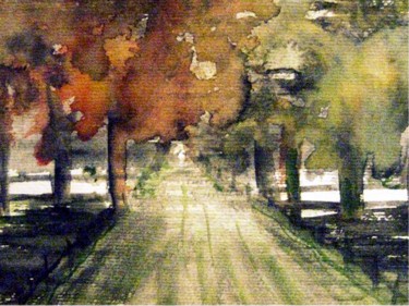 Malerei mit dem Titel "Herbstallee" von Barbaram, Original-Kunstwerk, Aquarell