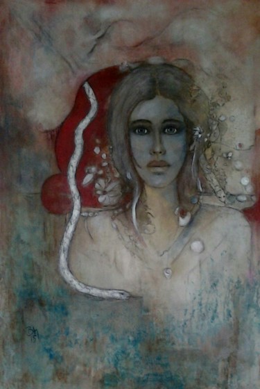 Peinture intitulée "Airis mit Schlange" par Barbaram, Œuvre d'art originale, Acrylique