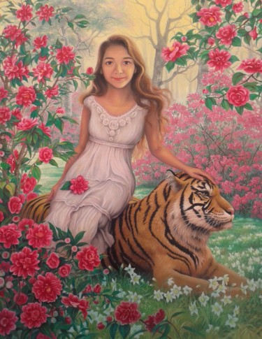Peinture intitulée "La jeune fille et l…" par Primavera Renard, Œuvre d'art originale, Huile Monté sur Châssis en bois
