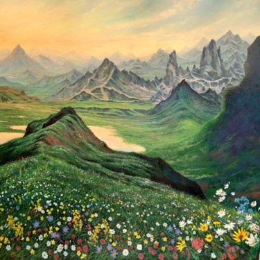 Malerei mit dem Titel "La montagne" von Primavera Renard, Original-Kunstwerk, Öl
