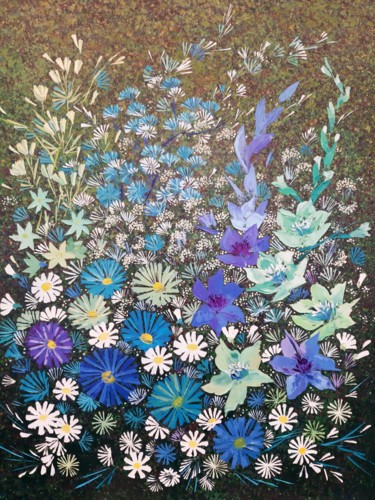 Peinture intitulée "Fleurs bleues" par Primavera Renard, Œuvre d'art originale, Huile