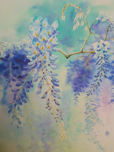 Peinture intitulée "Glycine bleue" par Primavera Renard, Œuvre d'art originale, Aquarelle