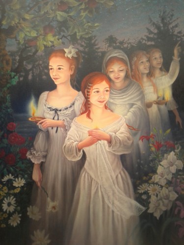 Peinture intitulée "Les cinq vierges sa…" par Primavera Renard, Œuvre d'art originale, Huile