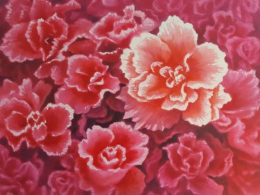 Peinture intitulée "Fleurs rouges" par Primavera Renard, Œuvre d'art originale, Huile