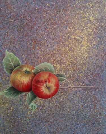 Peinture intitulée "Deux pommes rouges" par Primavera Renard, Œuvre d'art originale, Huile