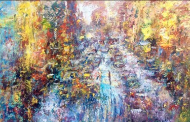 Peinture intitulée "Traffico a NewYork" par Primo Canepari, Œuvre d'art originale, Huile