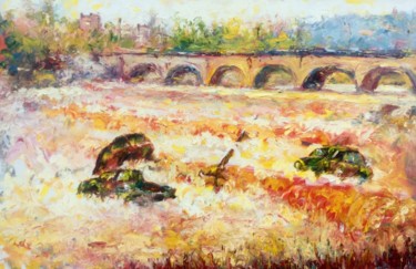 Pintura titulada "La piena del fiume…" por Primo Canepari, Obra de arte original, Oleo
