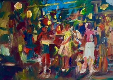Pittura intitolato "mercatino serale" da Primo Canepari, Opera d'arte originale, Acrilico
