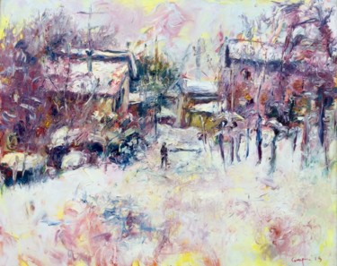 Pintura intitulada "Nevicata a Casalgra…" por Primo Canepari, Obras de arte originais, Óleo