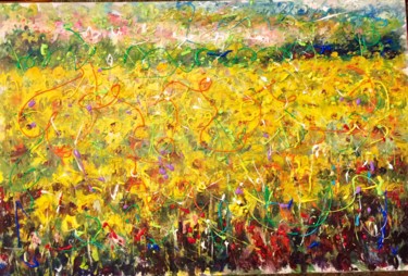 Schilderij getiteld "Campo di girasoli" door Primo Canepari, Origineel Kunstwerk, Olie