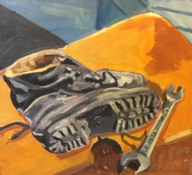Pintura intitulada "Gli scarponi da lav…" por Primo Canepari, Obras de arte originais