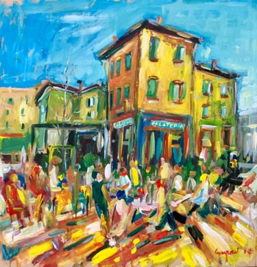 Painting titled "Tutti In piazza" by Primo Canepari, Original Artwork, Acrylic