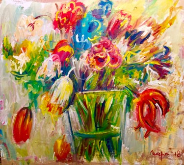 Painting titled "Orchidee" by Primo Canepari, Original Artwork, Acrylic
