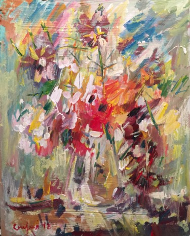 Painting titled "vaso di fiori" by Primo Canepari, Original Artwork, Acrylic