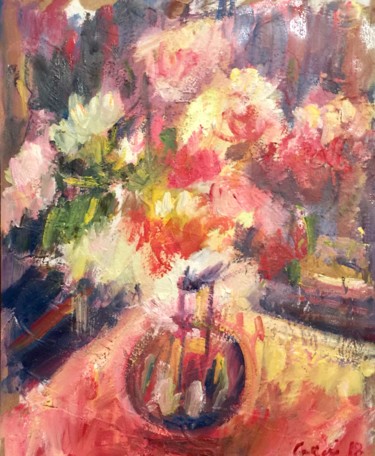 Schilderij getiteld "fiore" door Primo Canepari, Origineel Kunstwerk, Olie