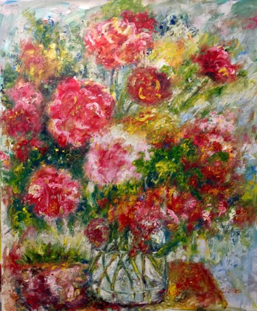 Malerei mit dem Titel "Vaso di rose" von Primo Canepari, Original-Kunstwerk, Öl