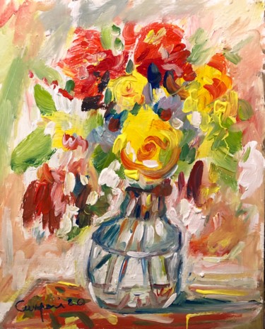 Painting titled "Vaso con fiori" by Primo Canepari, Original Artwork, Acrylic