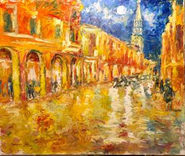 Painting titled "Modena notte" by Primo Canepari, Original Artwork, Oil