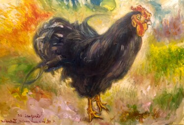 Painting titled "Il gallo nero" by Primo Canepari, Original Artwork, Acrylic