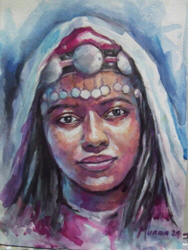 Peinture intitulée "Jeune fille Berbère" par Prince Muana, Œuvre d'art originale, Aquarelle