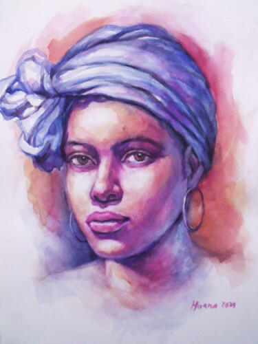 Malerei mit dem Titel "Beauté africaine" von Prince Muana, Original-Kunstwerk, Aquarell Auf Andere starre Platte montiert