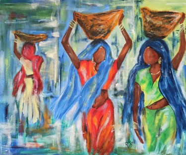 Painting titled "Women Vendors" by Prinkle Mehta, Original Artwork, Acrylic