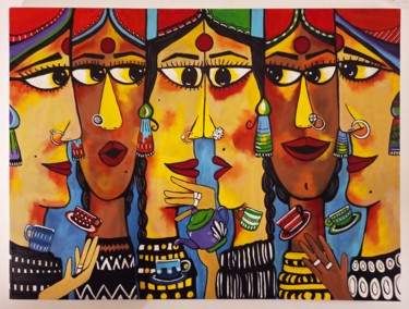 Painting titled "Chai pe Charcha" by Prinkle Mehta, Original Artwork, Acrylic
