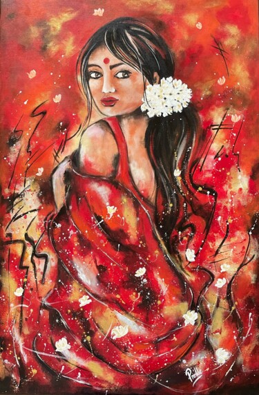 Peinture intitulée "Fiery Jasmine" par Prinkle Mehta, Œuvre d'art originale, Acrylique
