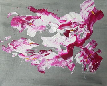 Painting titled "Blanc fuschia" by Prisca Adam, Original Artwork