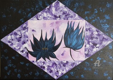 Painting titled "Lotus by night" by Prisca Adam, Original Artwork, Acrylic