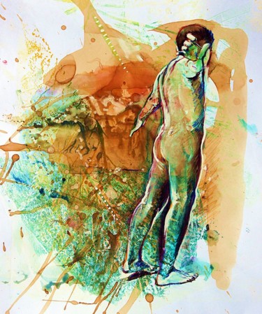 Pintura intitulada "Homem" por Glaucia Gita, Obras de arte originais, Aquarela