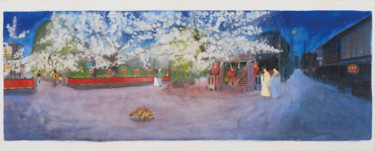 Painting titled "Shirakawa Gion" by Priscilla Moore, Original Artwork, Pigments Mounted on Wood Panel