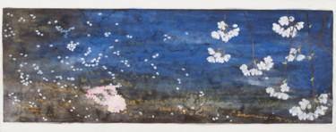 Painting titled "Rivière de cerisier…" by Priscilla Moore, Original Artwork, Pigments Mounted on Wood Panel