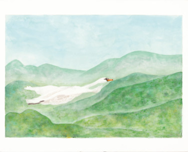 Peinture intitulée "Vol d'une colline à…" par Priscilla Moore, Œuvre d'art originale, Pigments Monté sur Panneau de bois
