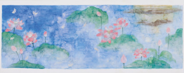 Картина под названием "Kyokochi et le lotus" - Priscilla Moore, Подлинное произведение искусства, Пигменты Установлен на Дер…