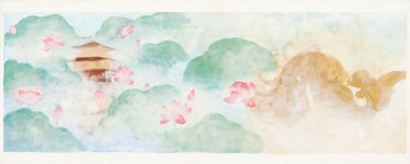 Painting titled "Kinkakuji et le phé…" by Priscilla Moore, Original Artwork, Pigments Mounted on Wood Panel