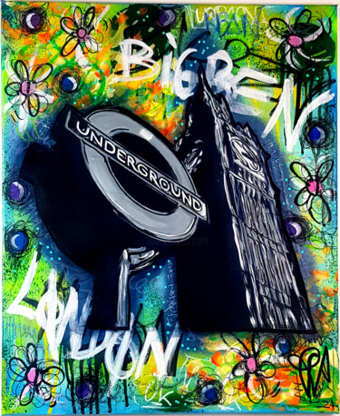 Painting titled "Urban London Big Be…" by Priscilla Vettese, Original Artwork, Spray paint Mounted on Wood Stretcher frame