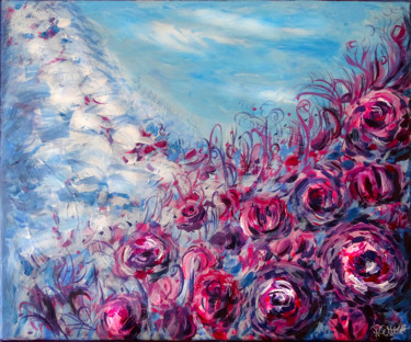 Peinture de fleurs sur toile, tableau fleurs pivoines unique Peinture intitulée "Peinture de fleurs…" par Priscilla Vettese, Œuvre d'art originale, Acrylique