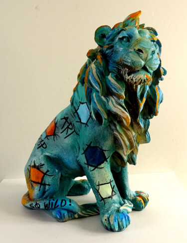 Sculpture Pop Art Lion "So Wild Lion" Graffiti Скульптура под названием "Sculpture Pop Art L…" - Priscilla Vettese, Подлинное произведение искусства, Рисунок распылителем…
