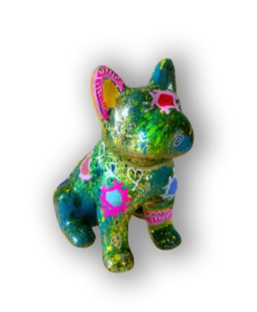 Statue bouledogue pop art : Mini Pop Bulldog #4 original Scultura intitolato "Statue bouledogue p…" da Priscilla Vettese, Opera d'arte originale, Spray