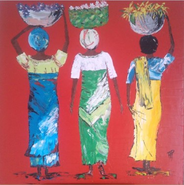 Peinture intitulée "3-femmes-mahoraises…" par Priscille Amatulli, Œuvre d'art originale, Huile