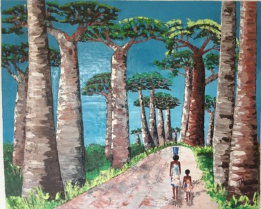 Peinture intitulée "l-allee-des-baobabs…" par Priscille Amatulli, Œuvre d'art originale, Huile