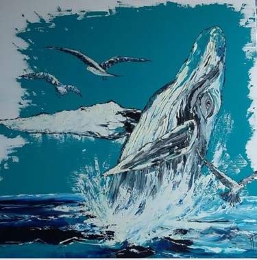 Peinture intitulée "baleine-mayotte.jpg" par Priscille Amatulli, Œuvre d'art originale, Huile