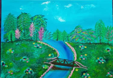 Painting titled "La rivière" by Priscillia Leroy Lopez (Fleurhope), Original Artwork, Acrylic