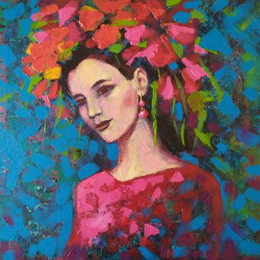 Malerei mit dem Titel "Young girl in a flo…" von Ekaterina Prisich, Original-Kunstwerk, Acryl
